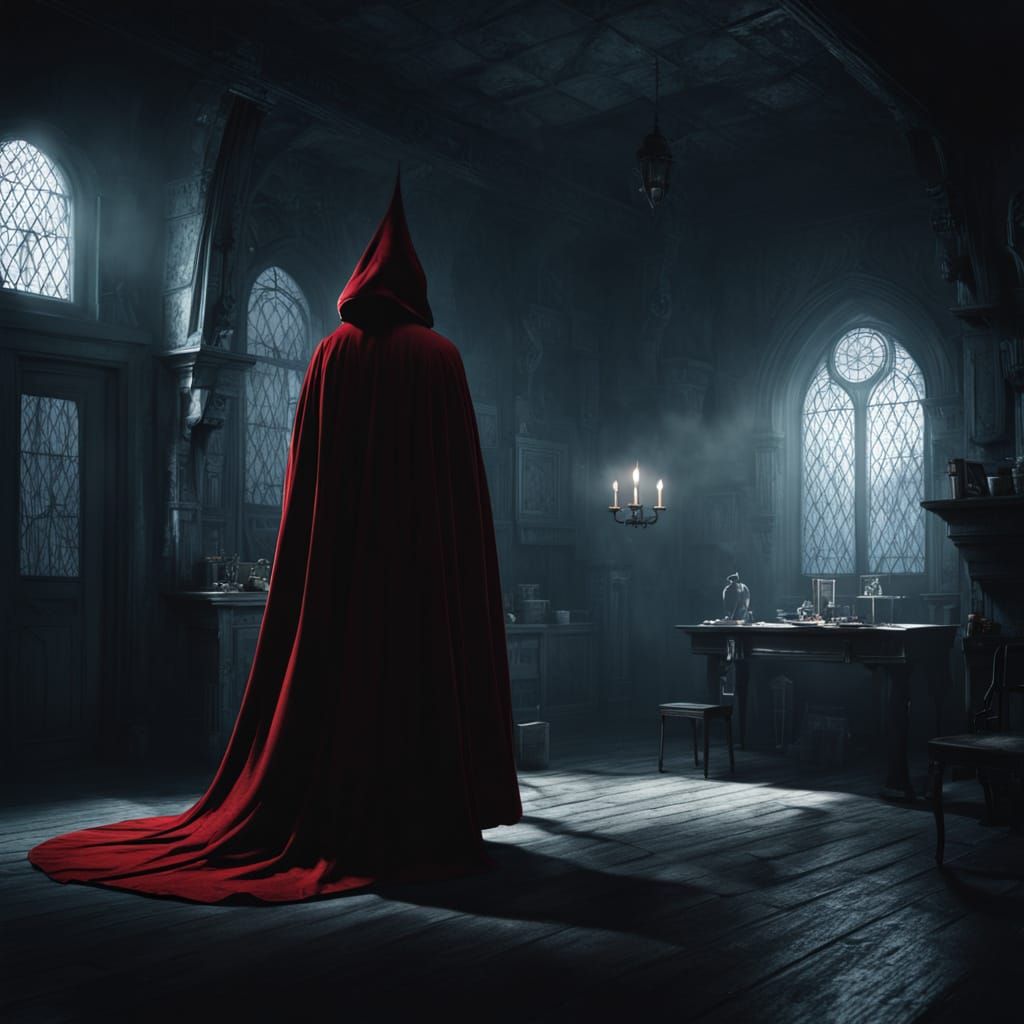 Devil Confronts Witch in Shadowed Haunted House