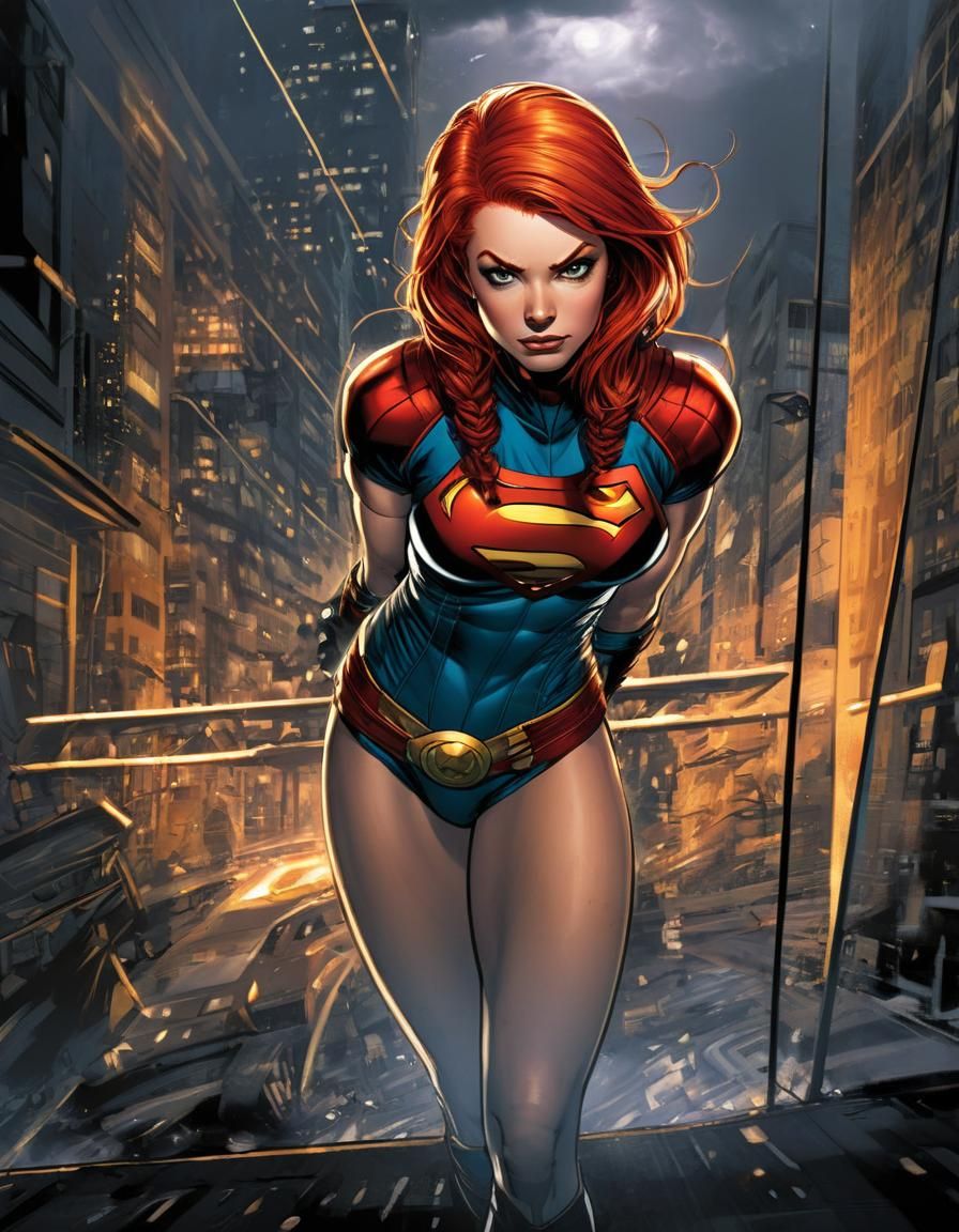 Redhead Superhero Posing in Comic Book Art Style
