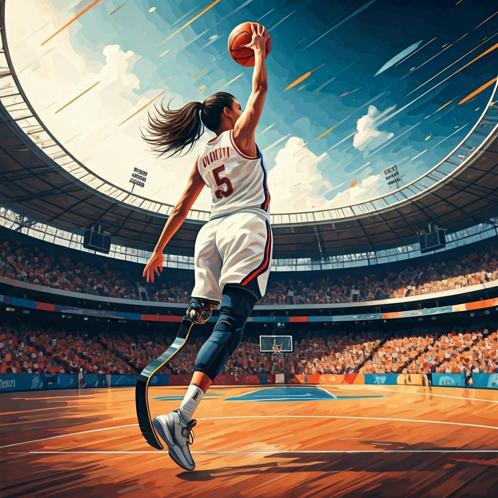 Expressionist Painting of a Basketball Player Dunking