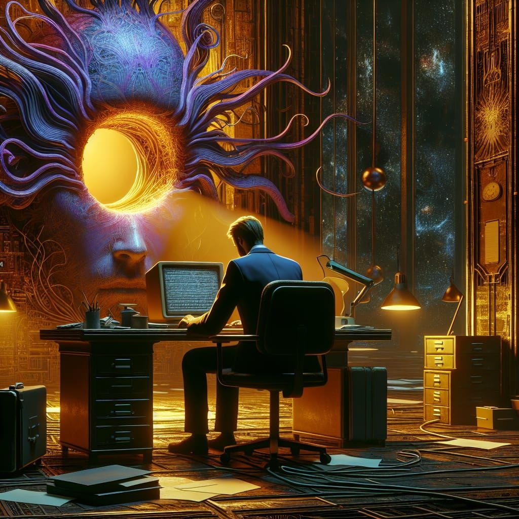 Dark Fantasy Office Worker with Hole in Head