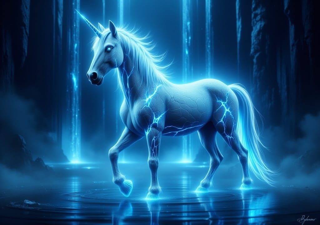 Luminescent Unicorn with Electric Blue Veins