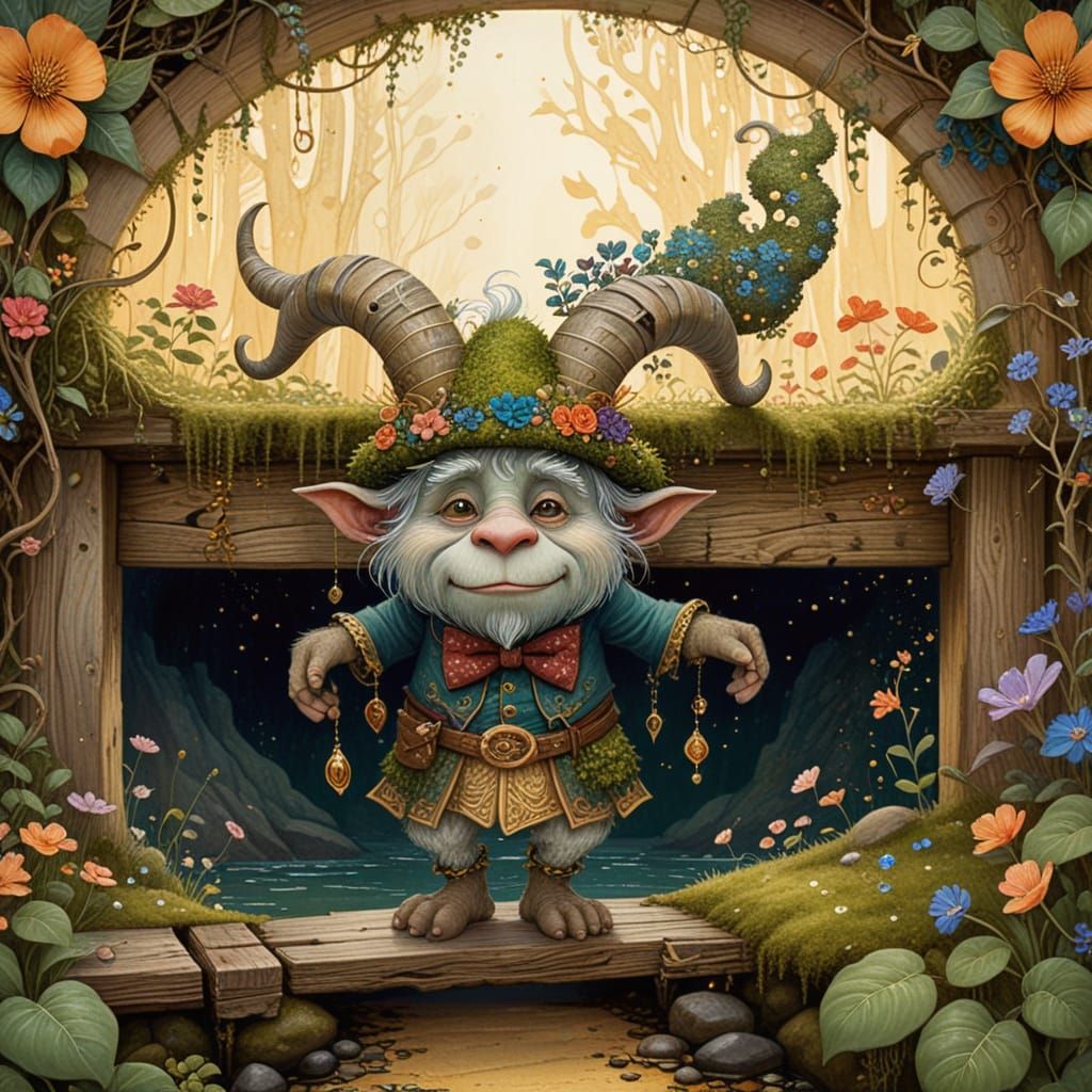 Moss Troll and Billy Goats in Art Nouveau Style
