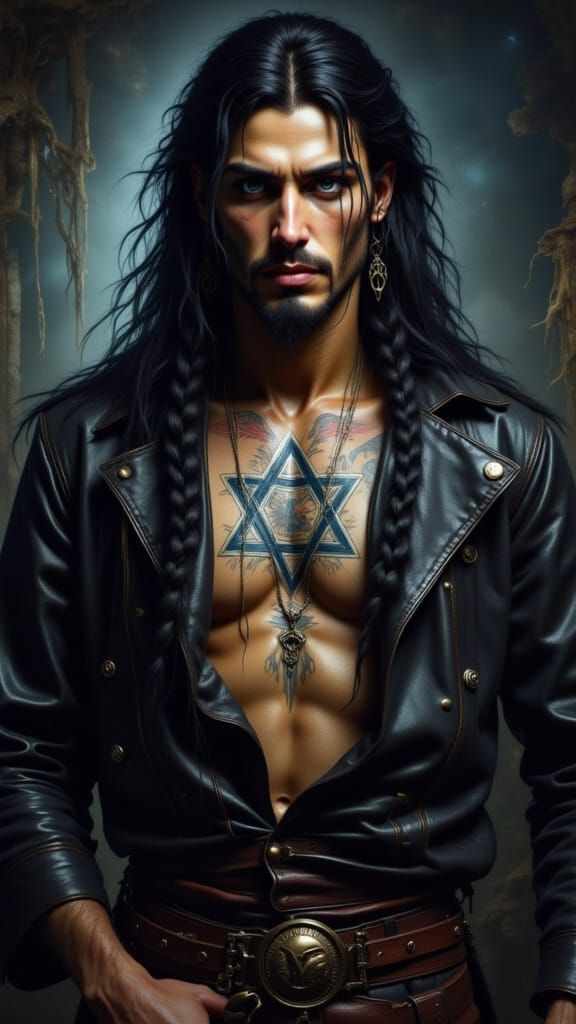 Medieval Jewish Pirate Portrait in Pre-Raphaelite Style
