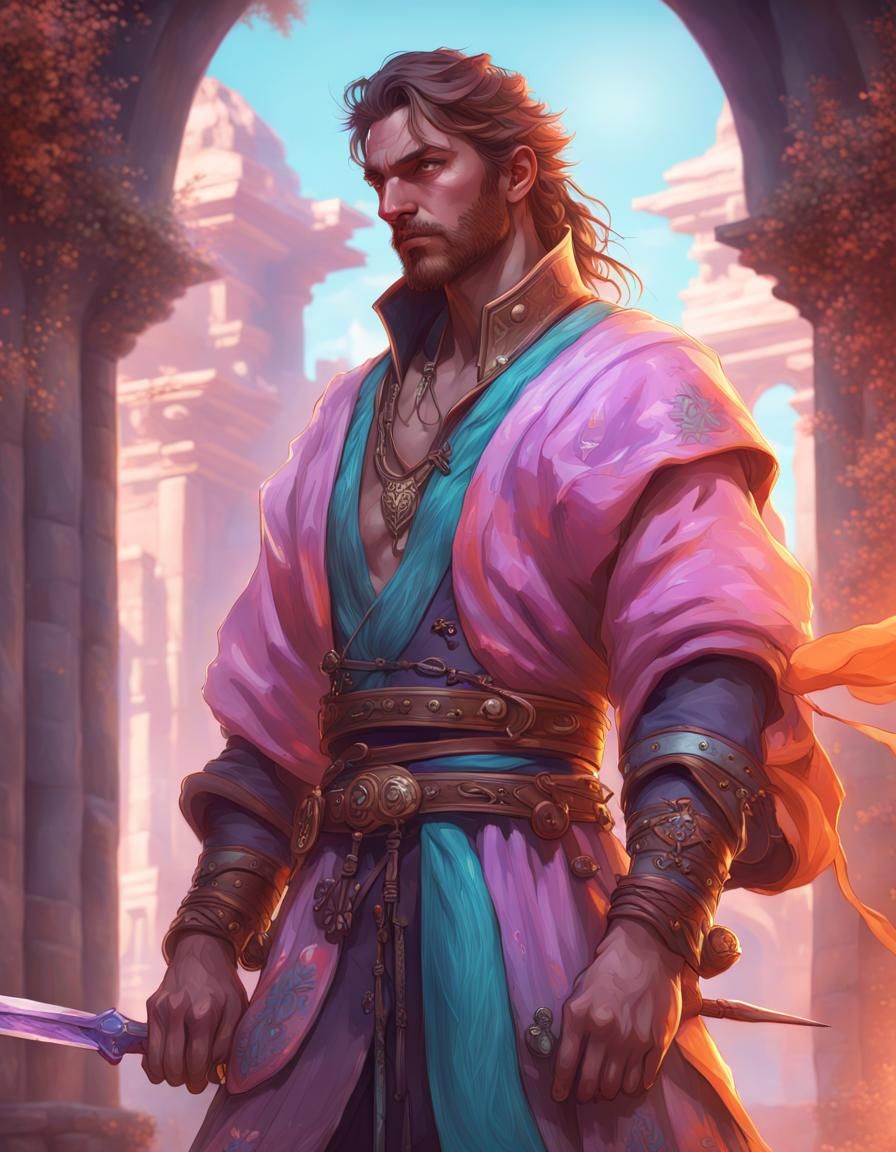 Handsome Swordsman Mage in High Fantasy Style