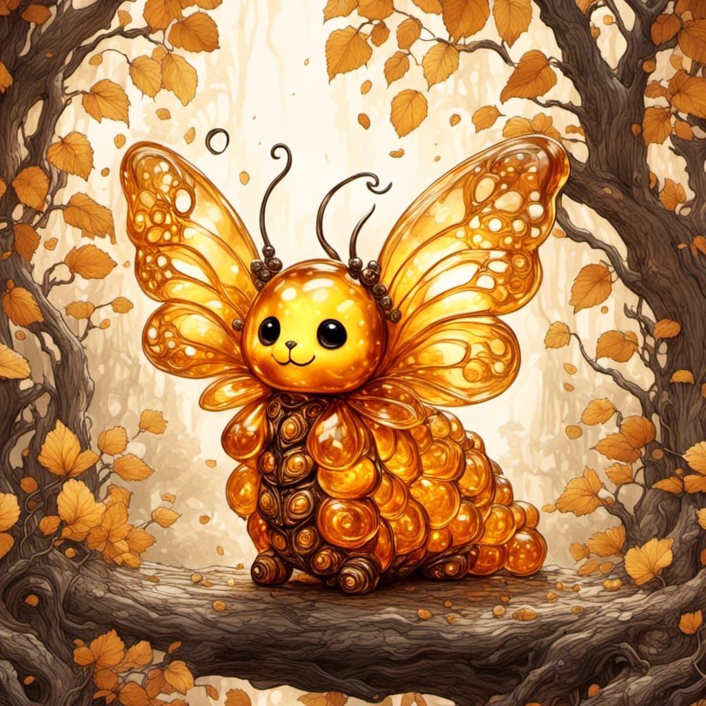Amber Sculpture Storybook Illustration of Cute Creature