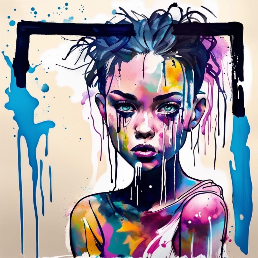 Tender Asian Girl Mixing Cocktail, Golden Hour Graffiti