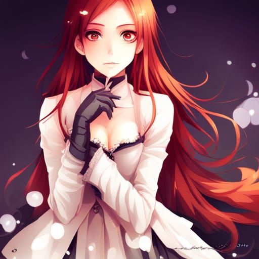 Gothic Girl with Red Hair in Anime Style