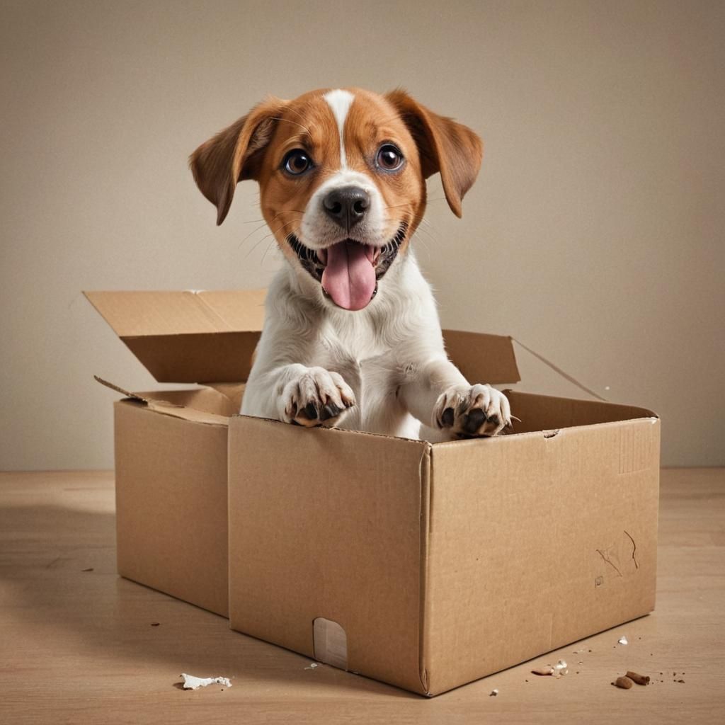 Cartoon Dog's Humorous Box-Opening Attempt