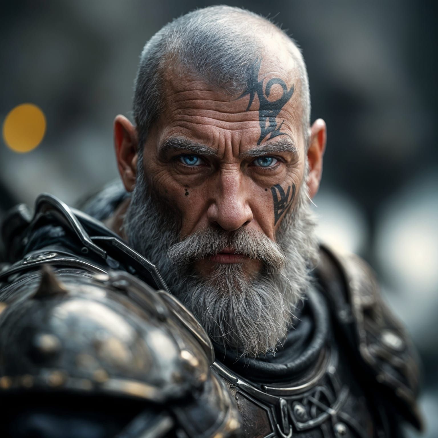 Armored Man with Tattoos: Photorealistic Digital Art