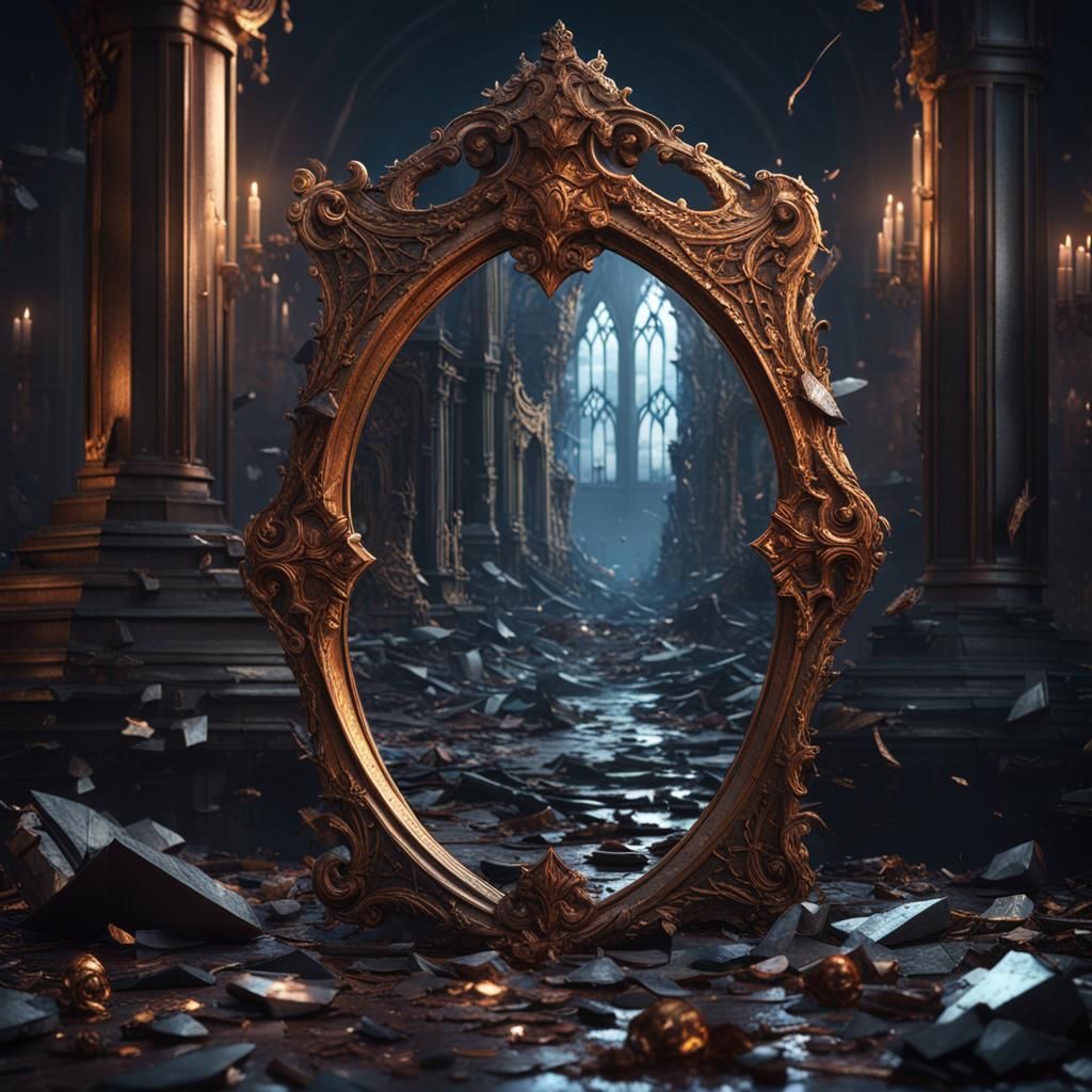 Broken Mirror Reflecting Sad Girls: Fantasy Art