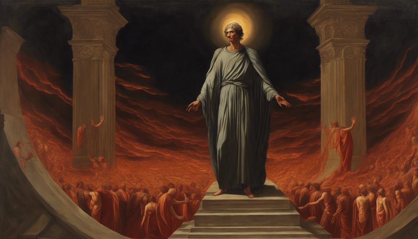 Dante and Virgil in Hell: Neoclassical Oil Painting