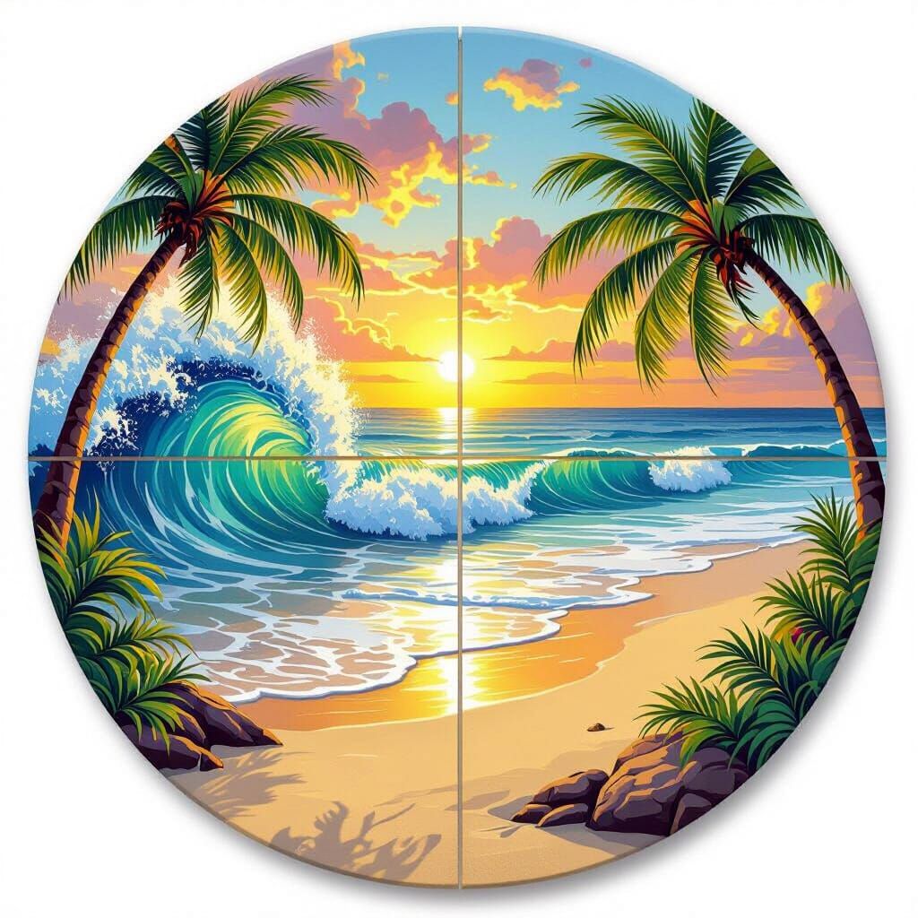 Beach-Inspired Circle Design in Digital Matte Painting Style