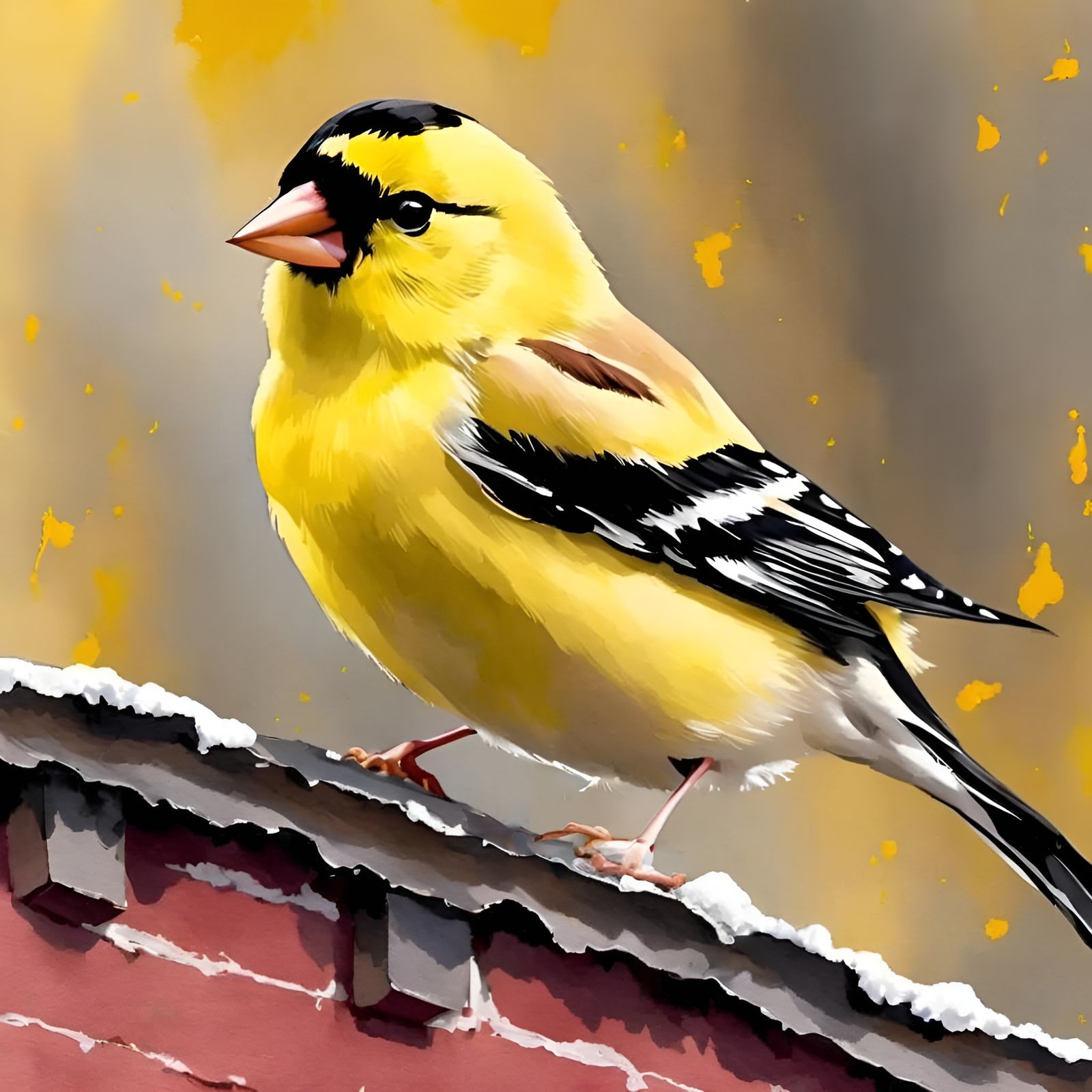 American Goldfinch on Colorful House, Color Splash Art