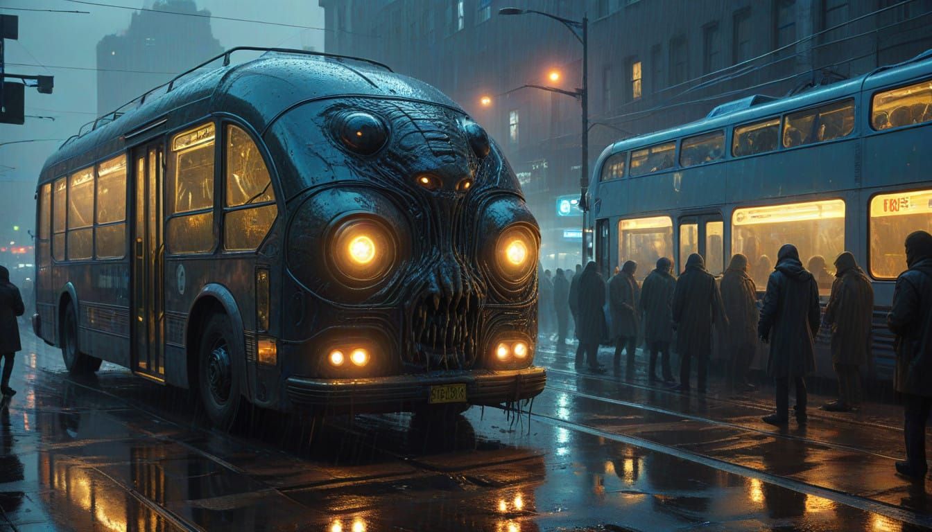Goo Monster Commutes in Cyberpunk City