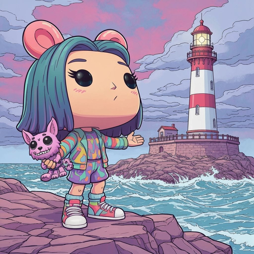 Funko Pop Figure Disney Looking at the Lighthouse and Holding the Fashion Monster Labubu