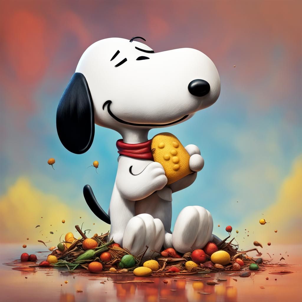 Snoopy Devours Woodstock: Hyperrealistic Concept Art