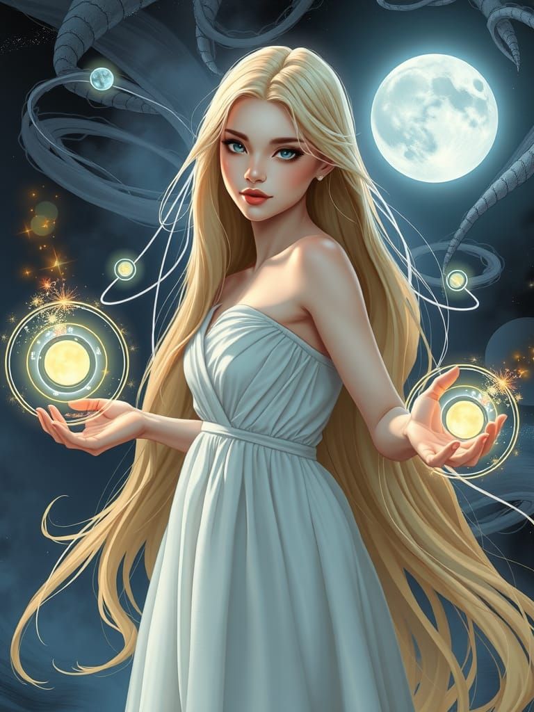 Enchantress Conjuring Magic in Ethereal Illustration Style