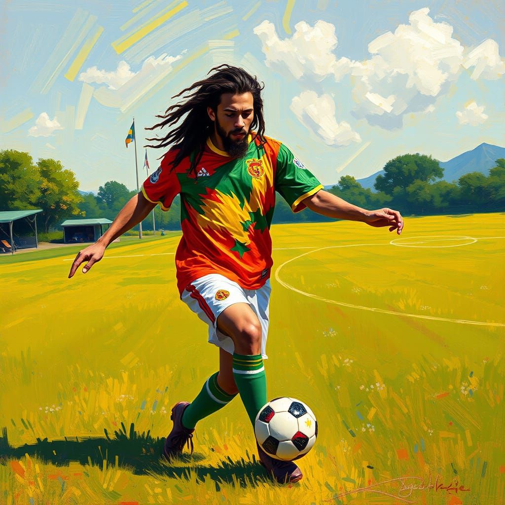 Bob Marley Plays Soccer as Van Gogh Painting