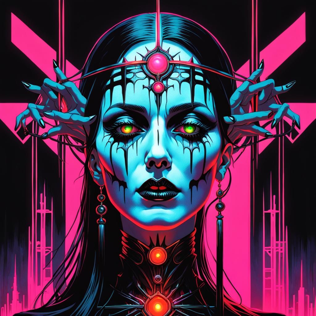 Black Metal Synthwave Fusion: Neon Gothic Art