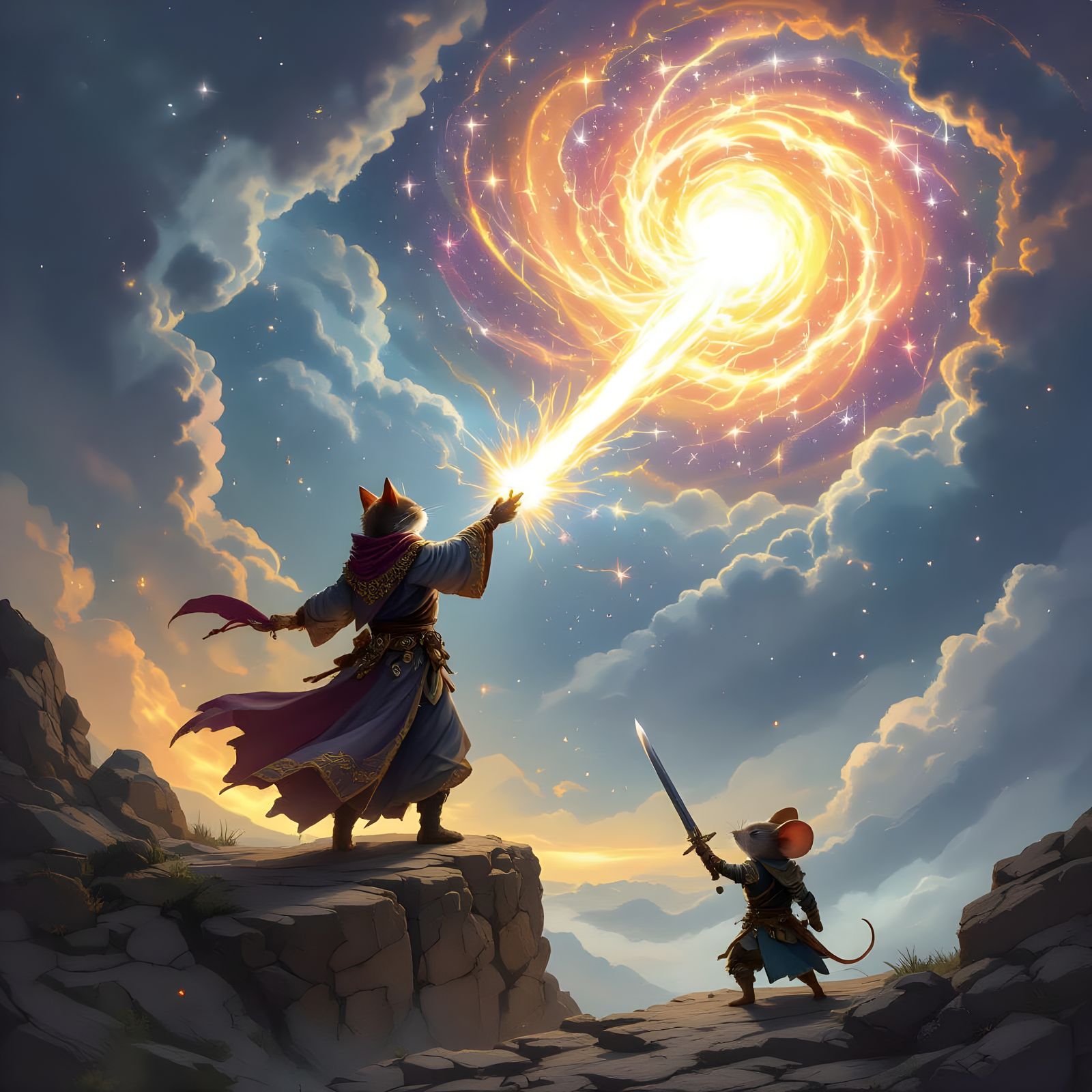 Cat Sorcerer Channels Cosmic Energy at Cliffside Fortress