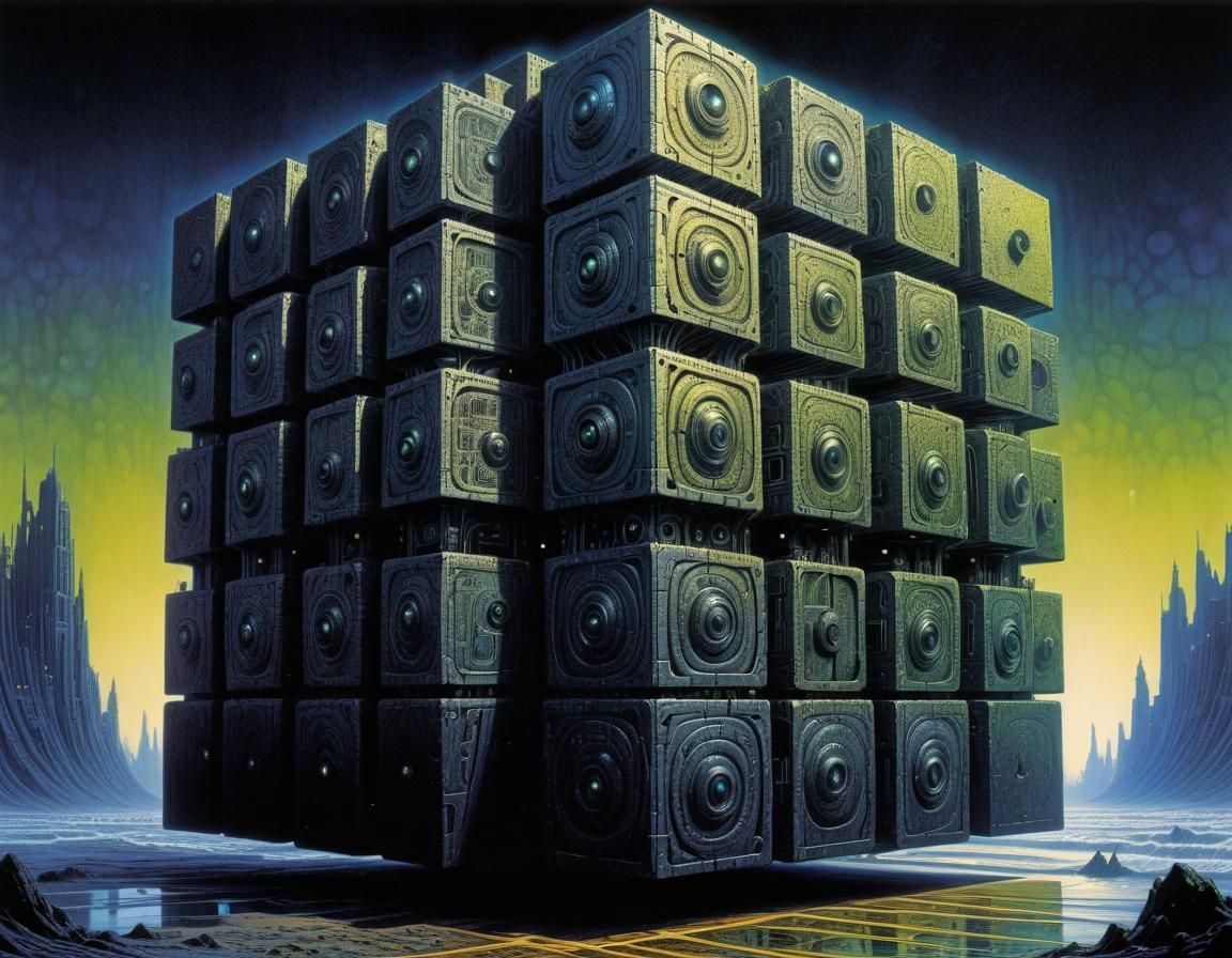Borg Cube in Psychedelic Art Style