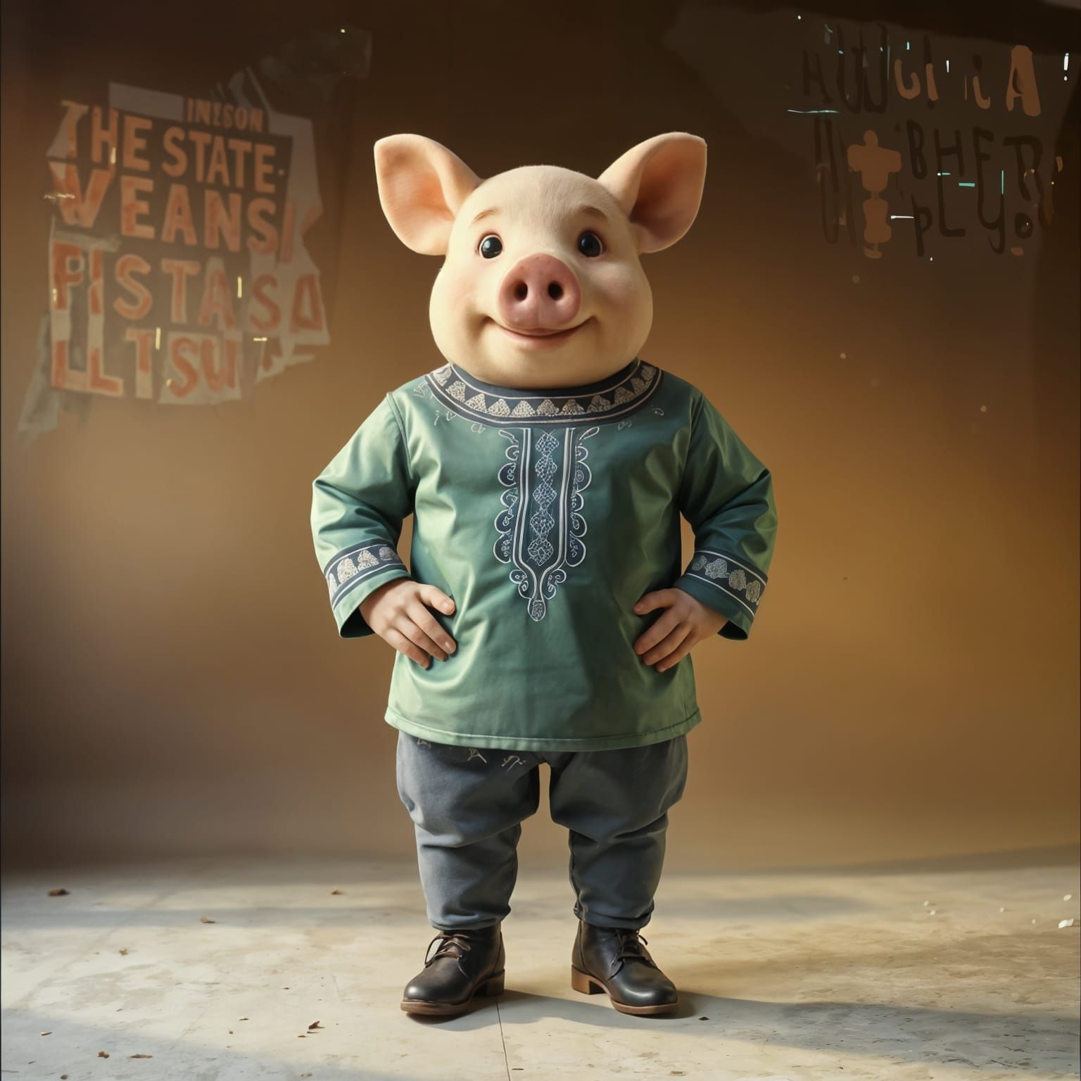 Cyberpunk Pig Man in Russian Folklore Smock