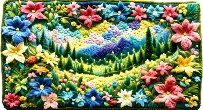 Embroidered Quilted Fabric Art with Pointillism and Mosaics