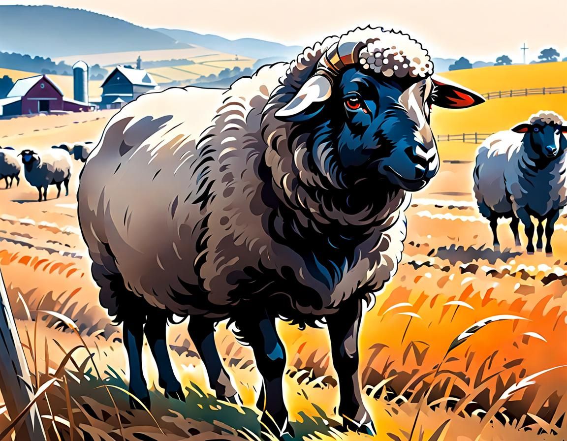 Black Sheep Farm, Digital Illustration with 3D Shading