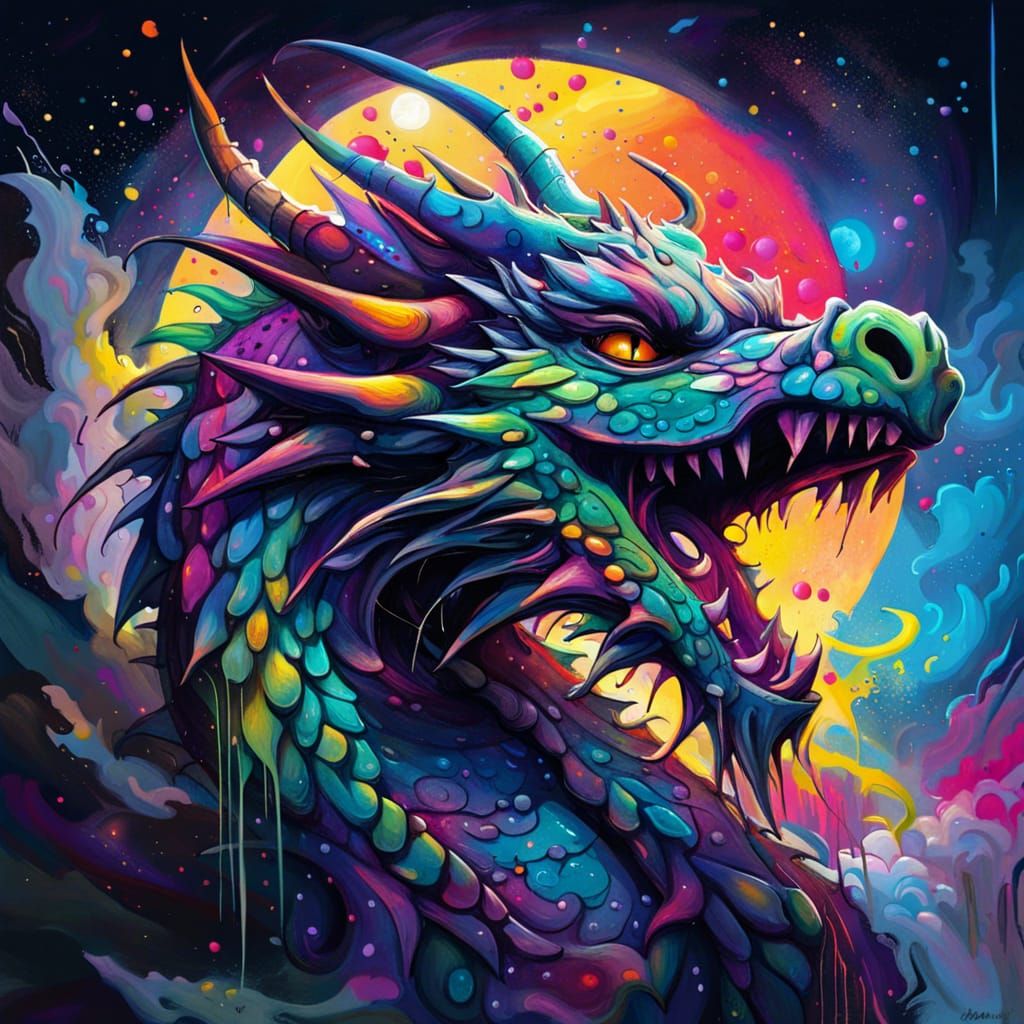 Mystic Night Dragon in Graffiti Art Style