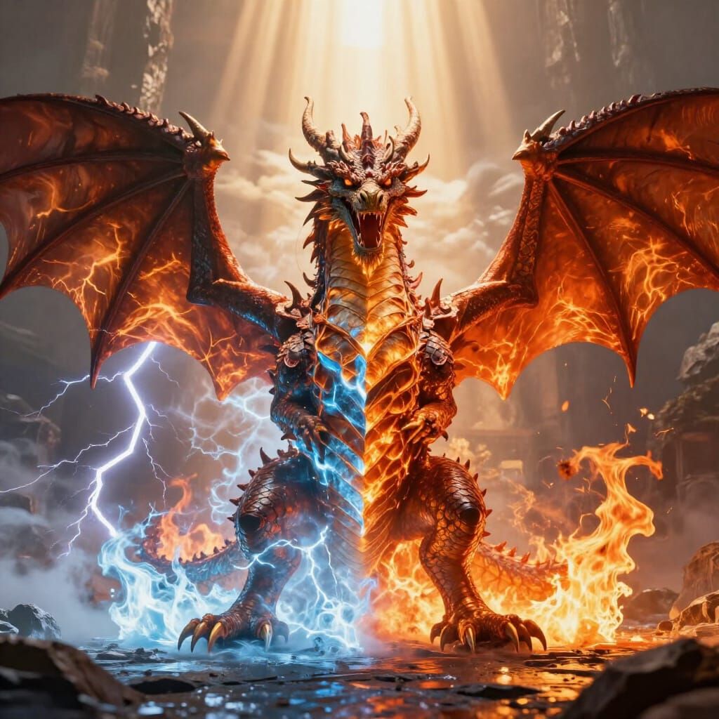 Dragon of Fire and Ice in Dramatic Golden Hour