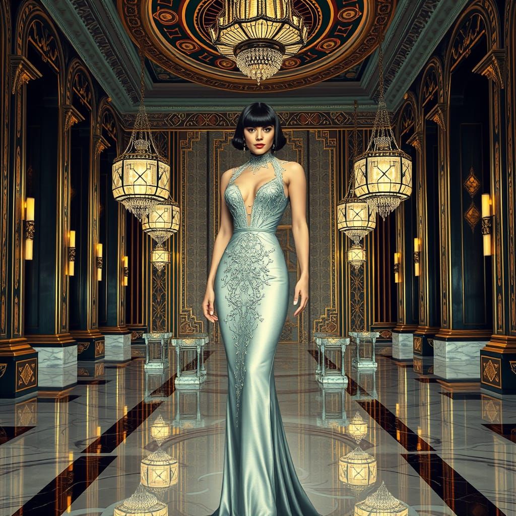 Deco Surreal Woman in Art Deco Hall