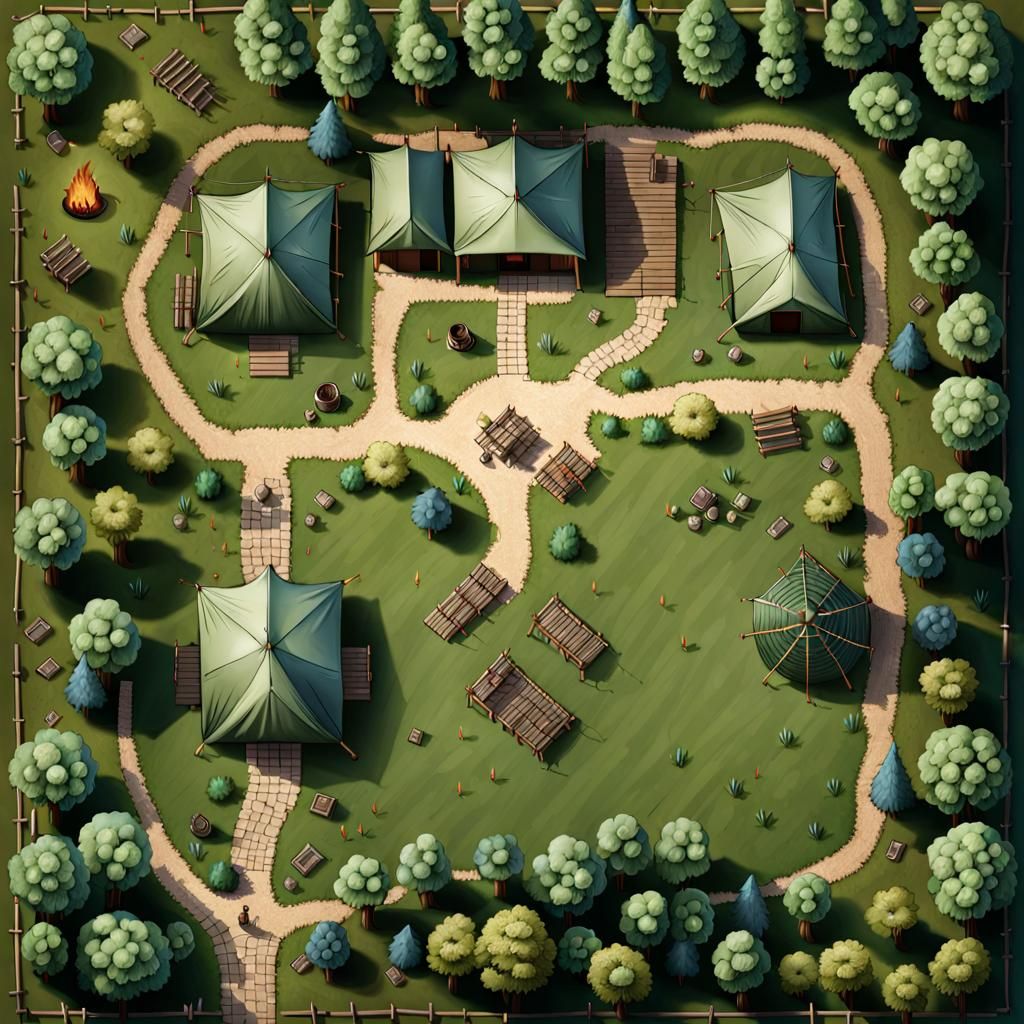 Detailed Military Camp Map for RPG Gameplay