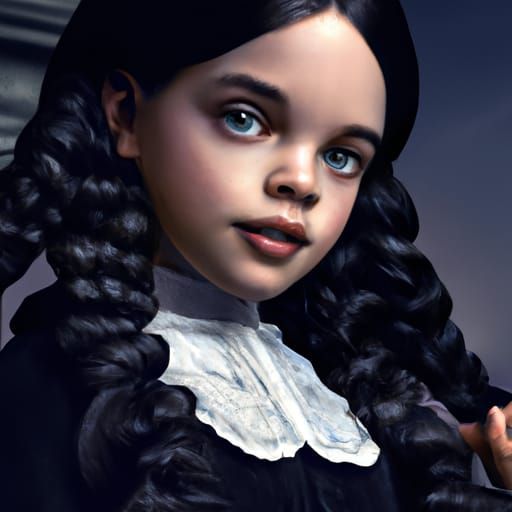 Wednesday Addams Portrait in Digital Illustration Style