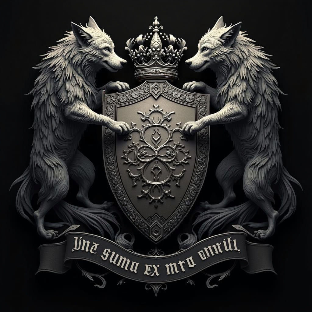 Traditional Royal Family Crest with Wolves and Aragon Name