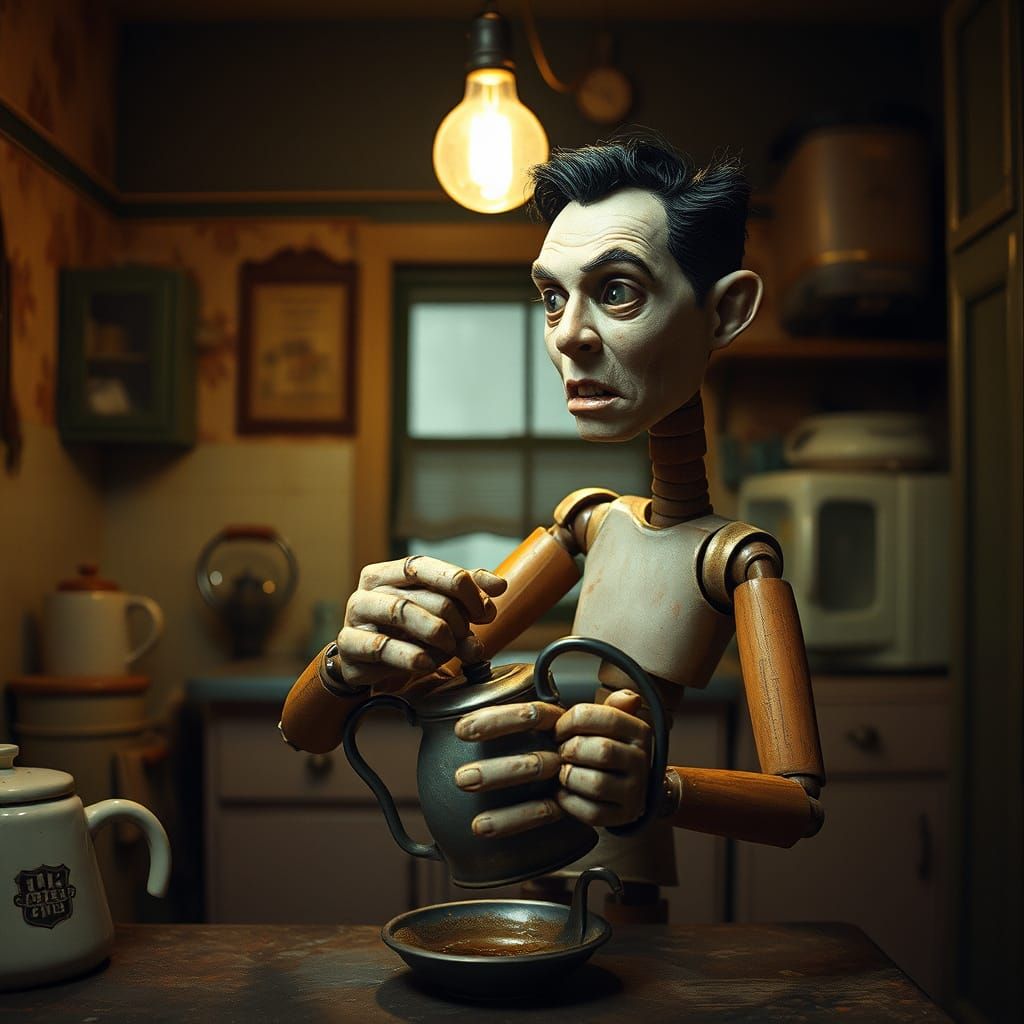 Robbie Williams in an early publicity still for his Rock DJ video. It's a bit wooden and void of anything significant. A...