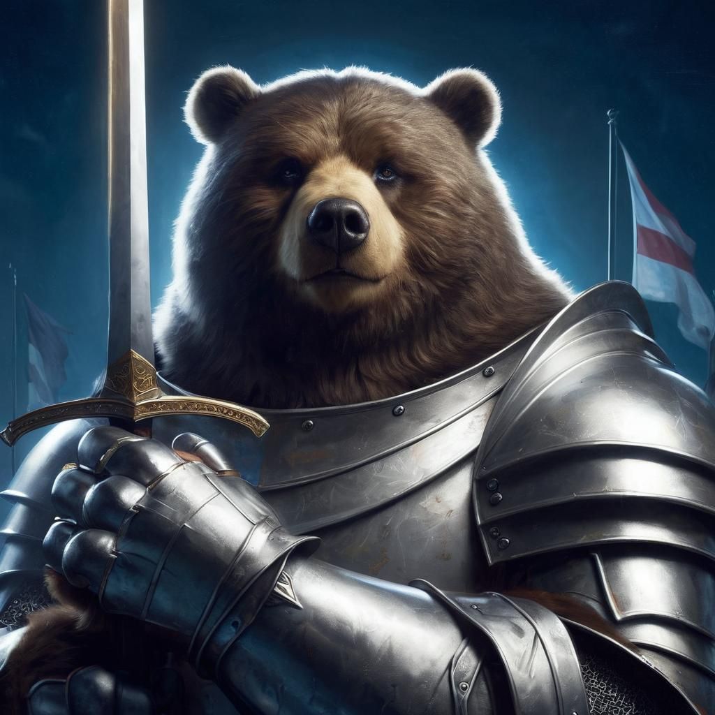 Bear Knight in Shining Armor: Baroque Oil Painting