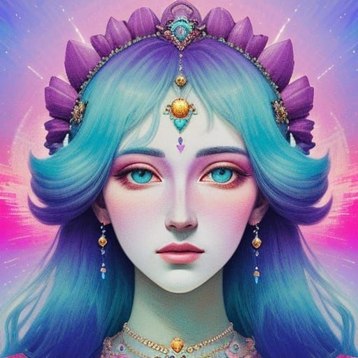 Pastel Glitch Art of Divine Princess-Goddess