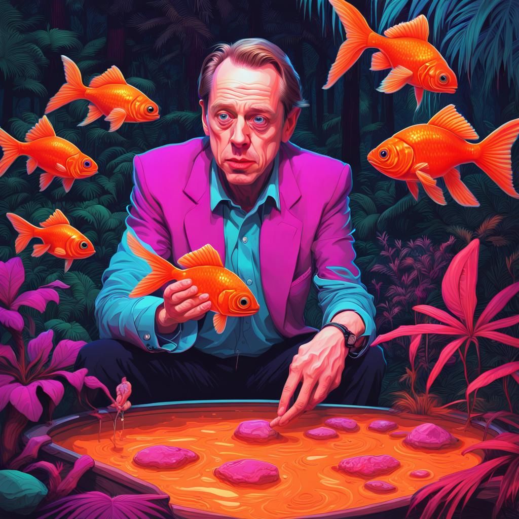 Steve Buscemi Feeds Goldfish: Synthwave Neon Jungle