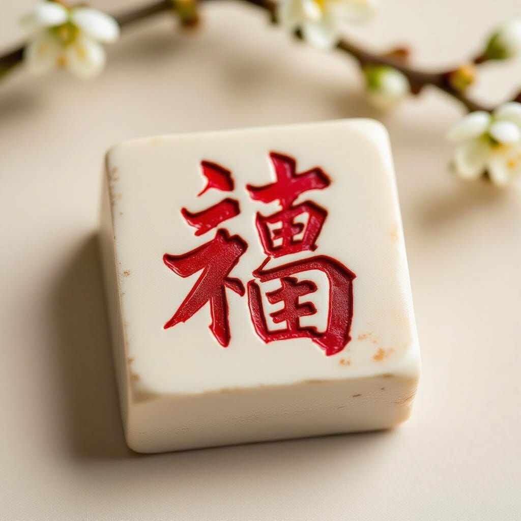 Square Japanese Seal with Kanji for Fortune
