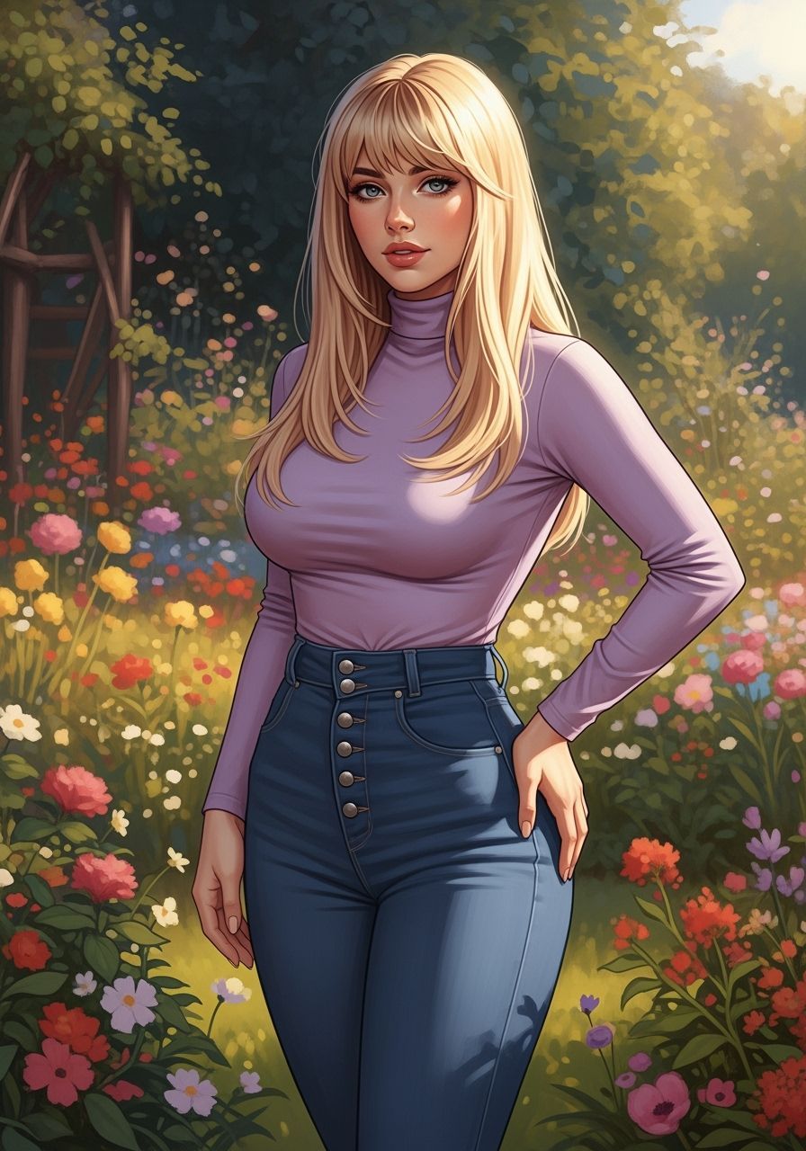 Woman in Lush Garden in Impressionist Style