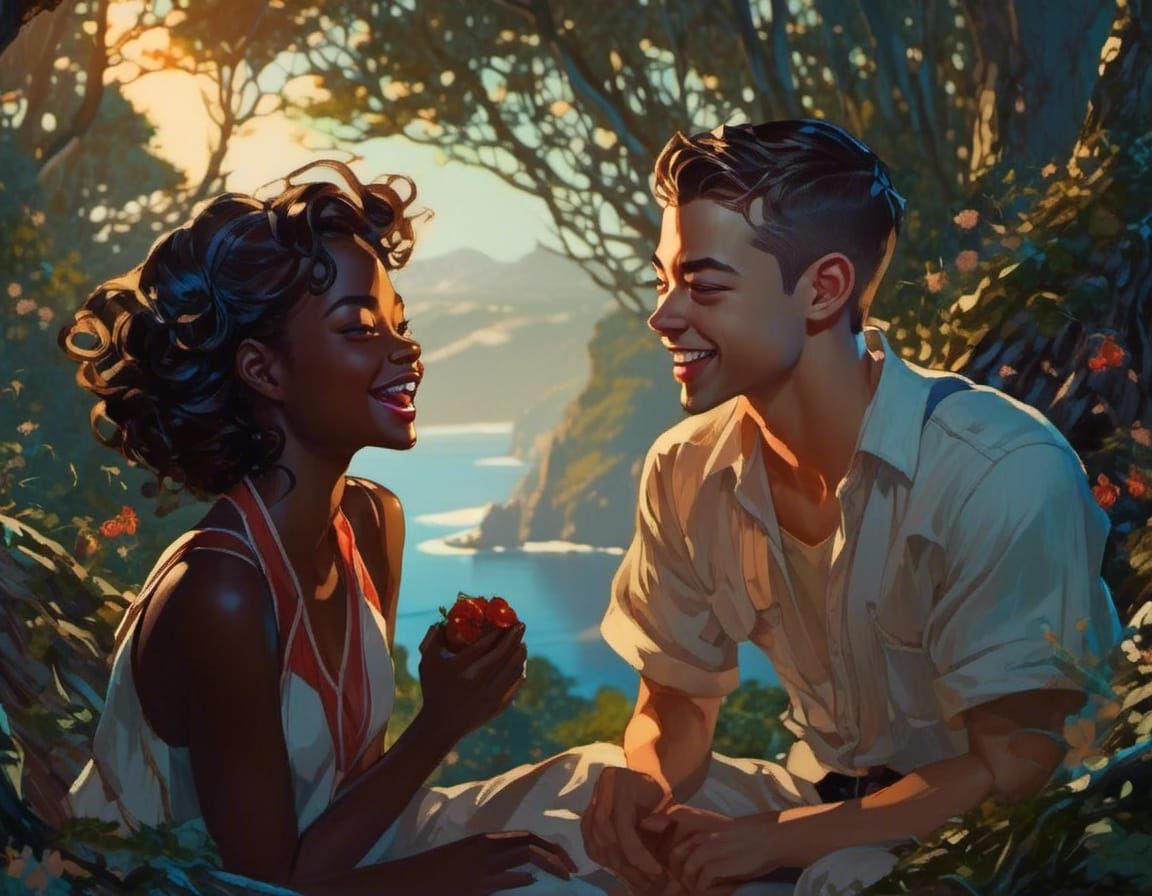 Fantasy Elf Camaraderie in Art Nouveau Style