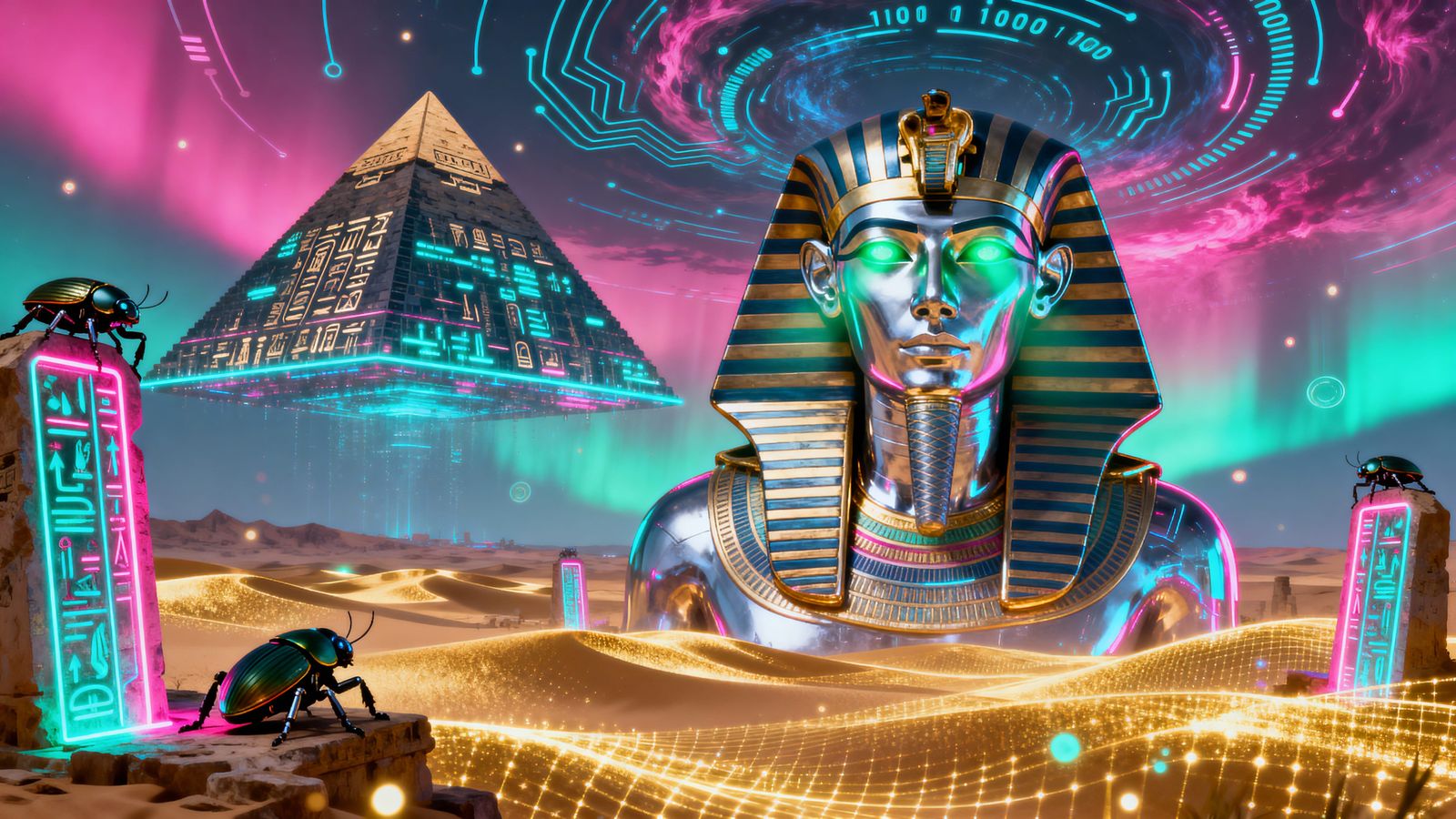Cyberpunk Pharaoh Rules Digital Data Desert