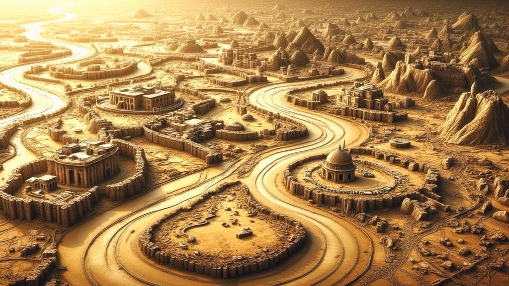 Mythical Andalusian Map in Washed Ink Style