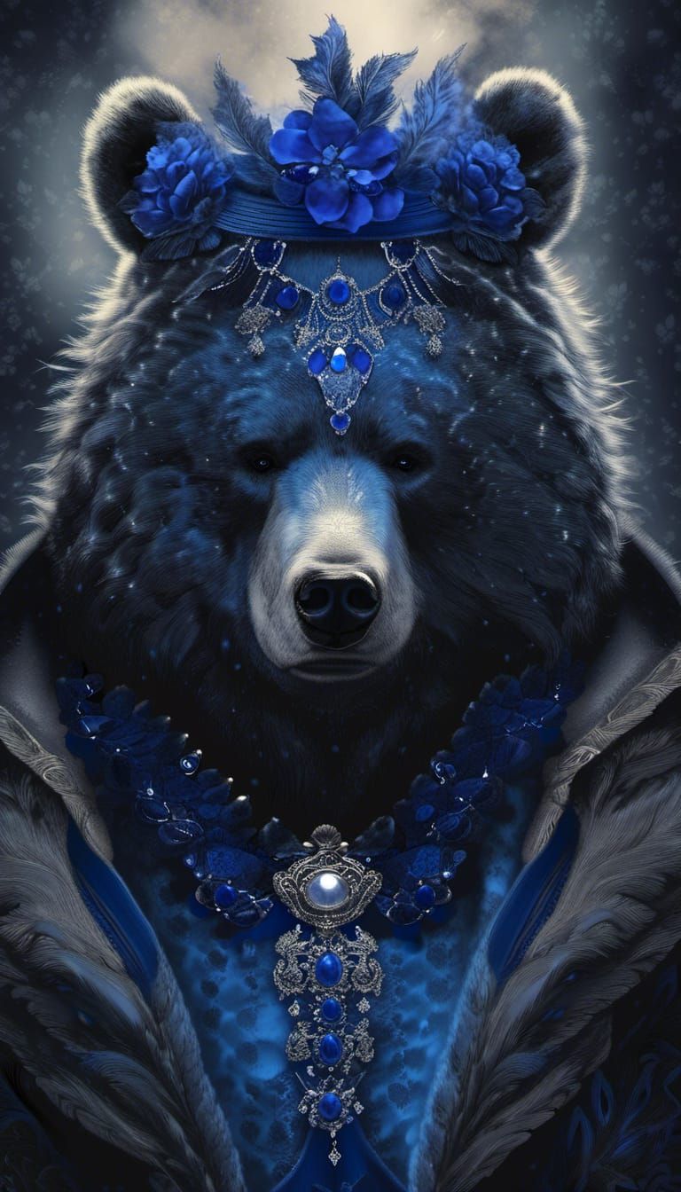 Cobalt Bear in Lapis Lazuli Smoke: A Photorealistic Portrait