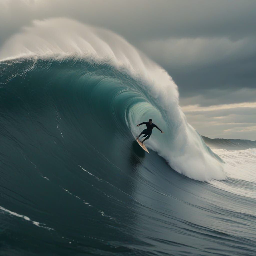 Surfer Rides Majestic Wave in Cinematic Style