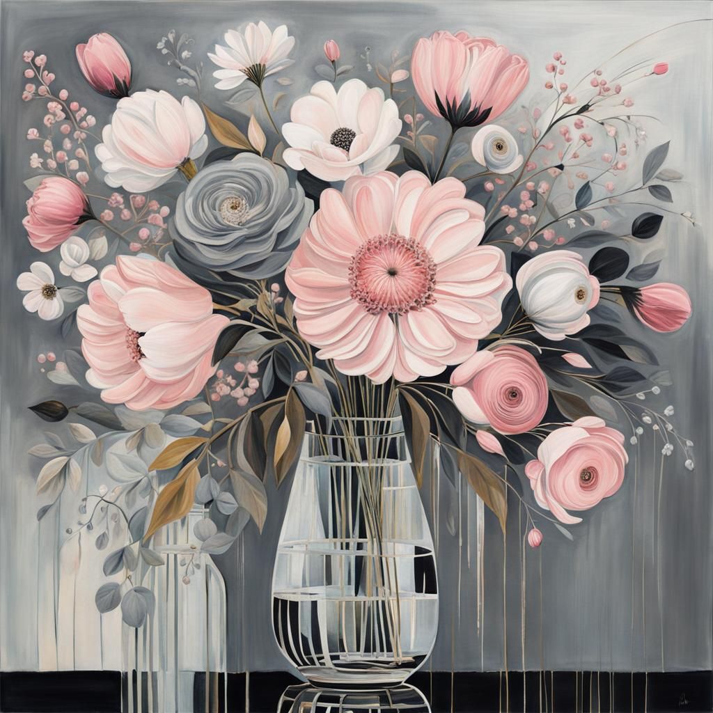 Flower Bouquet in Art Brut Style