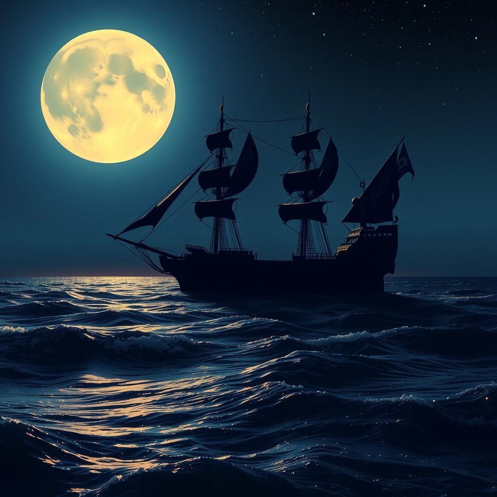 Colossal Ship on Starry Ocean: Cinematic Dark Fantasy