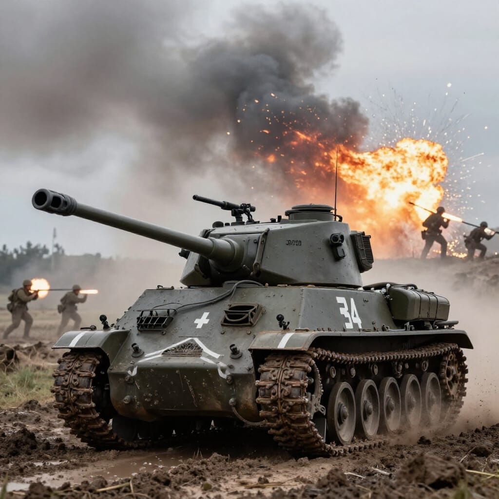 67th Armored Division Sherman Tank on Muddy Battlefield
