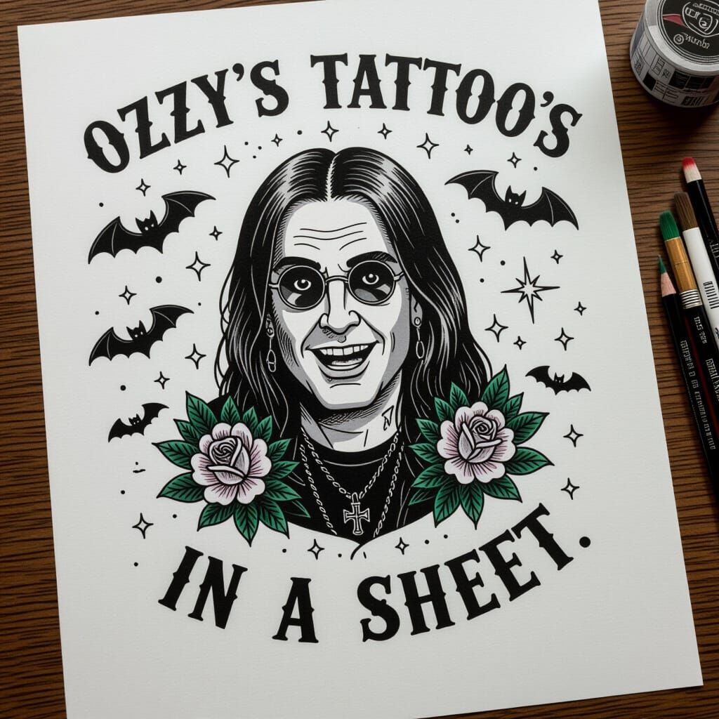 Ozzy Osbourne Inspired Tattoo Flash Sheet