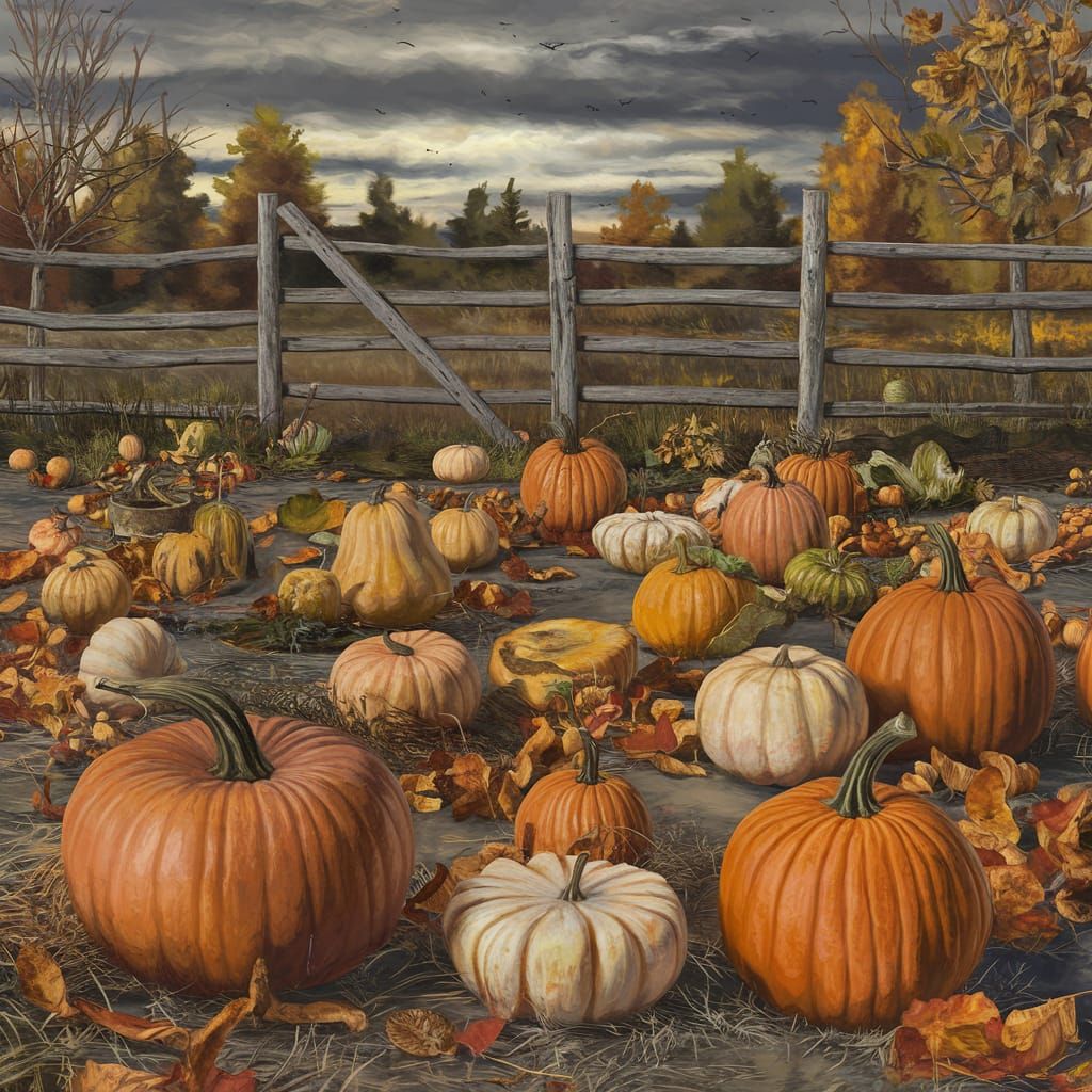 Hand-Drawn Autumn Pumpkin Patch Scene